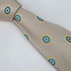 Ben Sherman Mens‎ Silk Necktie Gold Blue Yellow Sunburst Target Logo Handmade